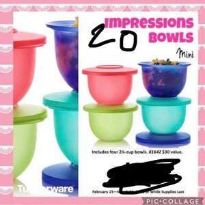 Tupperware Impressions Mini Bowls - Pink, Green, Blue, Purple